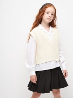 Укороченный вязаный жилет для девочек (белый, 134) Sela  фото, kupilegko.ru